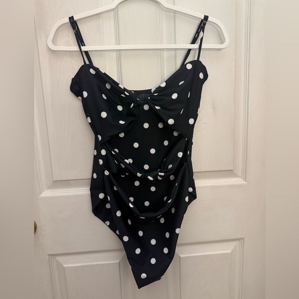 Skatie Black and White Polka Dot Bikini-Style One-Piece